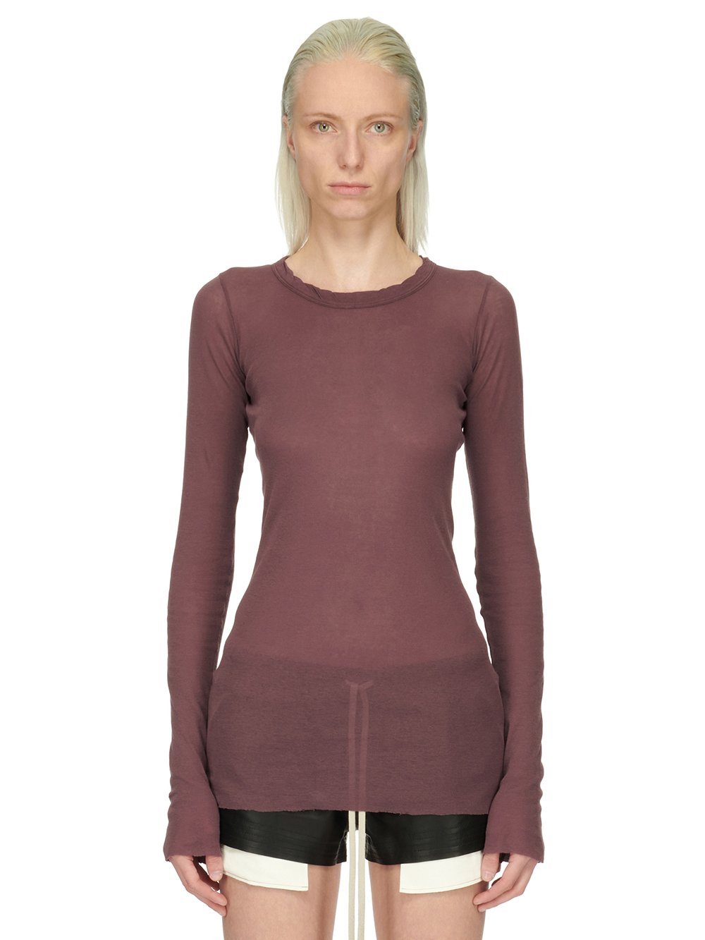 RICK OWENS FW23 LUXOR RIB LS T IN AMETHYST PURPLE MINI RIB JERSEY