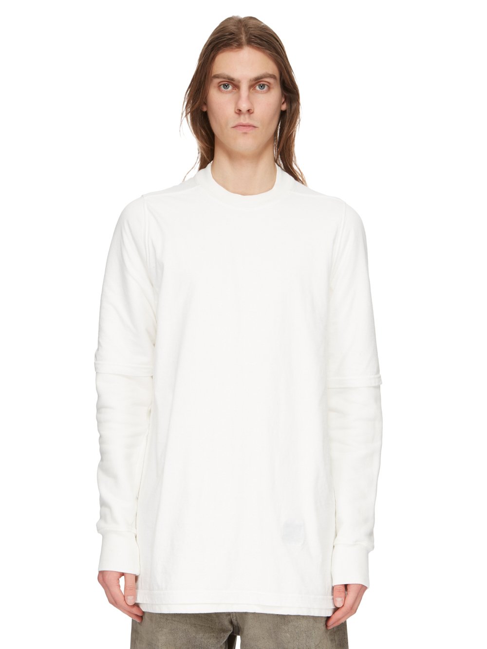 RICK OWENS FW23 LUXOR HUSTLER T IN MILK MEDIUM WEIGHT COTTON JERSEY AND FURKA HEAVY SWEATSHIRT 