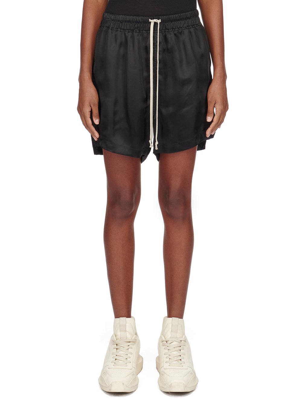 RICK OWENS FW23 LUXOR BOXERS IN BLACK CUPRO SATIN