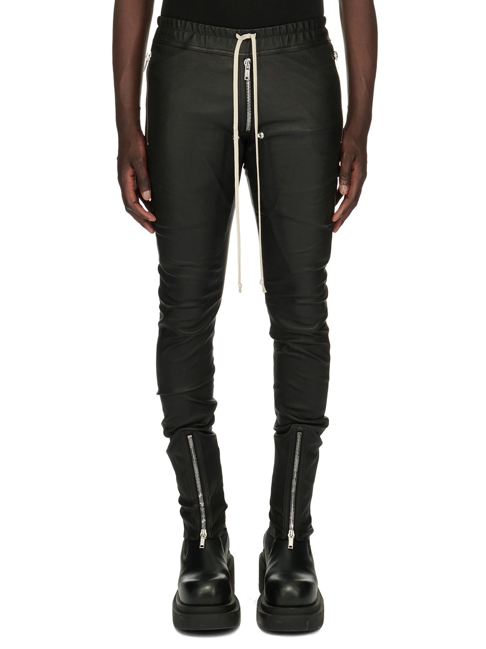 RICK OWENS FW23 LUXOR TIGHT GARY PANTS IN  BLACK STRETCH LAMB LEATHER
