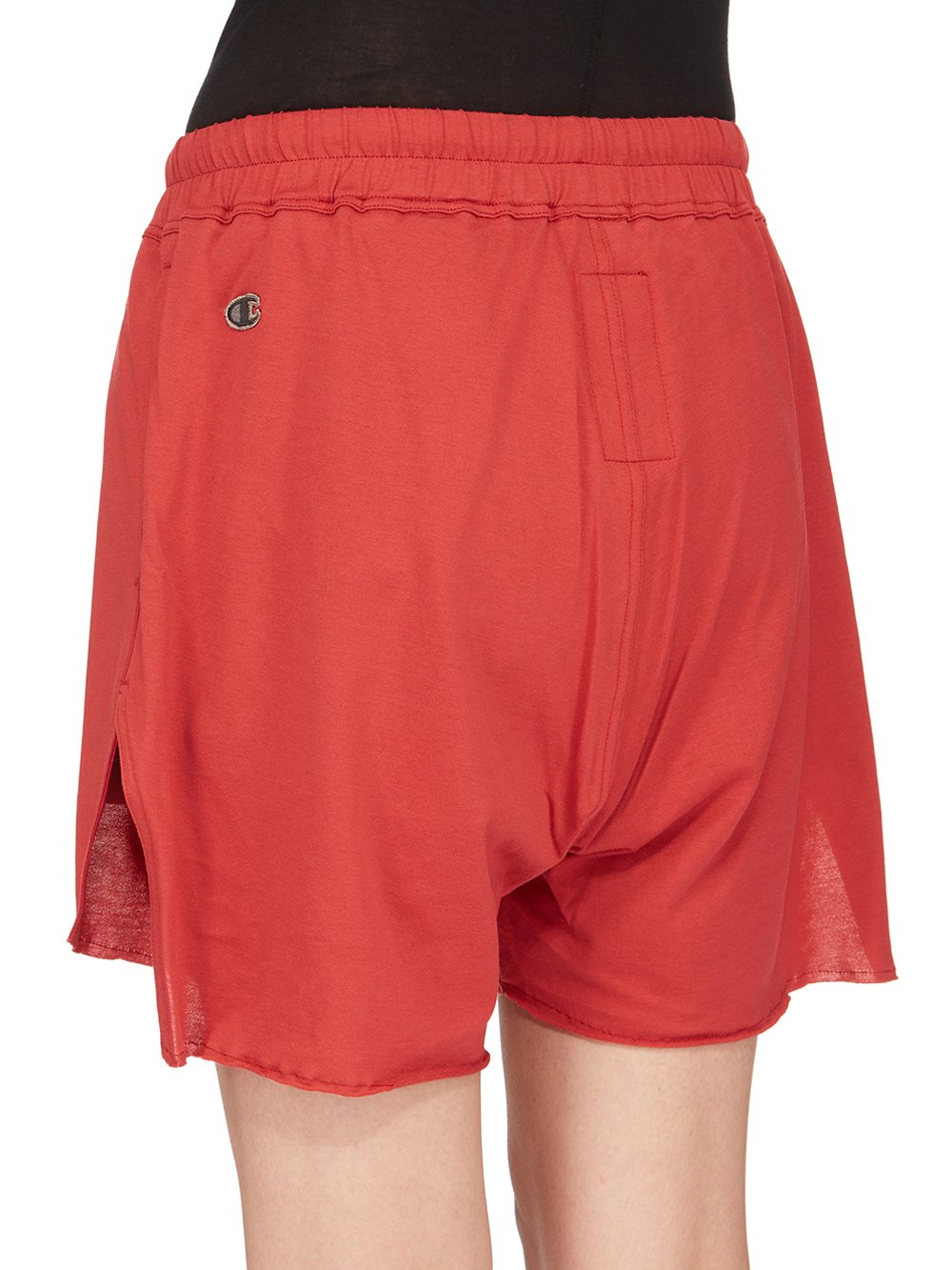 CHAMPION X RICK OWENS DOLPHIN BOXERS IN CARNELIAN RED MEDIUM WEIGHT COTTON JERSEY 