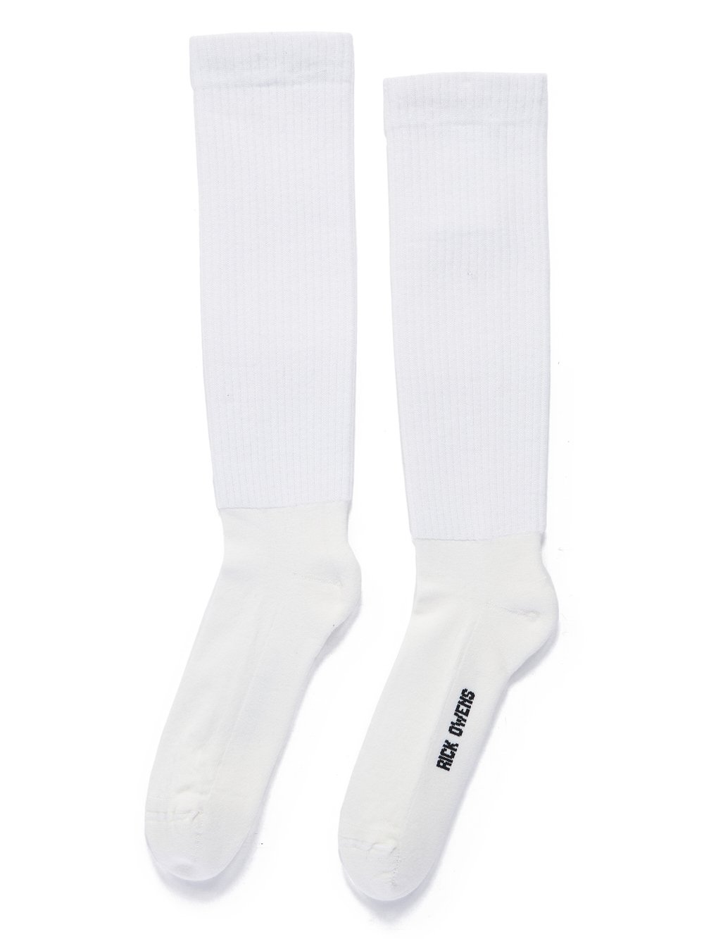RICK OWENS FW23 LUXOR MID CALF SOCKS IN MILK AND BLACK COTTON KNIT
