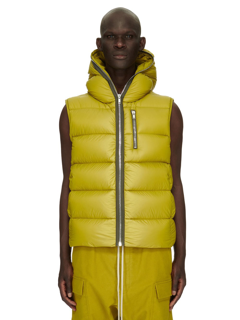RICK OWENS FW23 LUXOR SEALED VEST IN ACID YELLOW RECYCLED NYLON