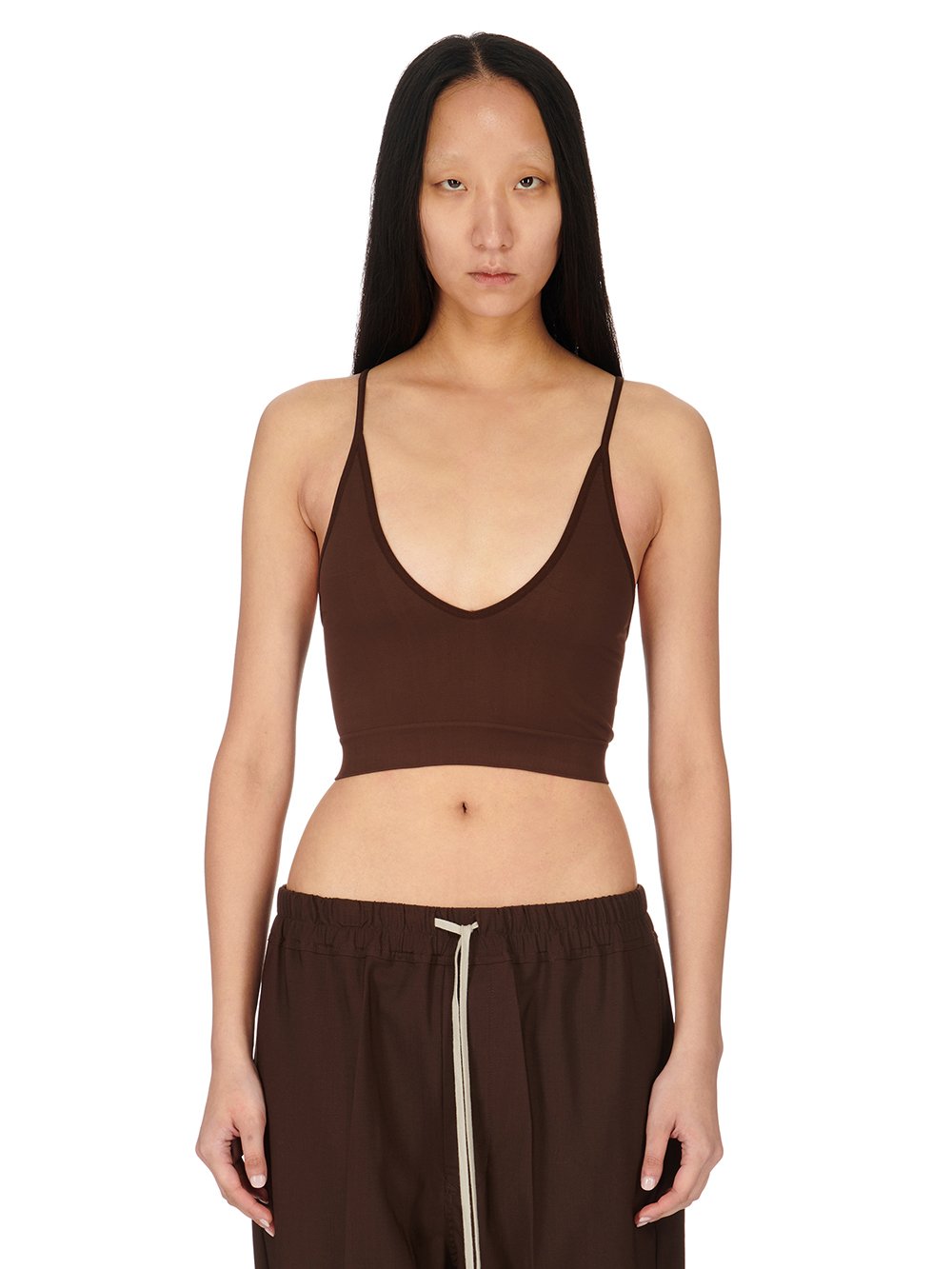 RICK OWENS FW23 LUXOR V BRA IN BROWN ACTIVE KNIT