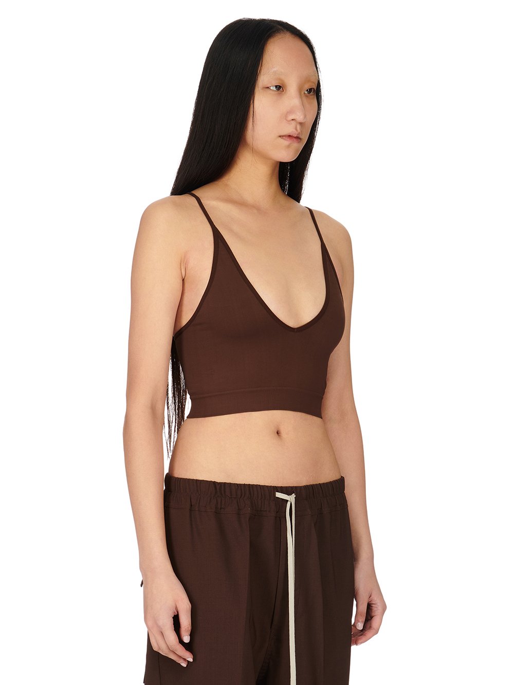 RICK OWENS FW23 LUXOR V BRA IN BROWN ACTIVE KNIT