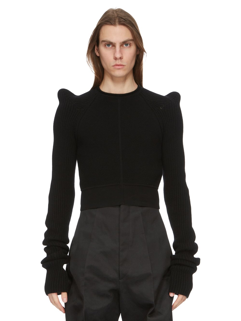 RICK OWENS FW23 LUXOR RUNWAY TEC PULL CROPPED IN BLACK RECYCLED CASHMERE