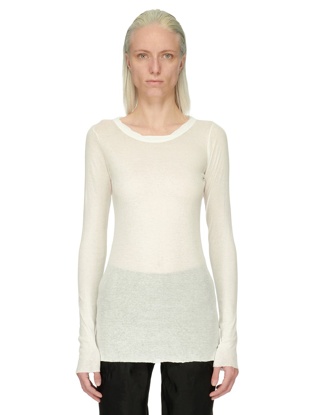 RICK OWENS FOREVER RIB LS T IN MILK MINI RIB JERSEY
