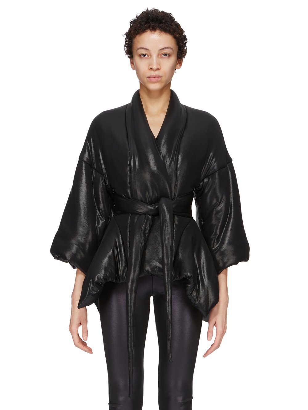 RICK OWENS LILIES FW23 LUXOR TOMMYWING JKT IN BLACK GLOSSY VISCOSE JERSEY