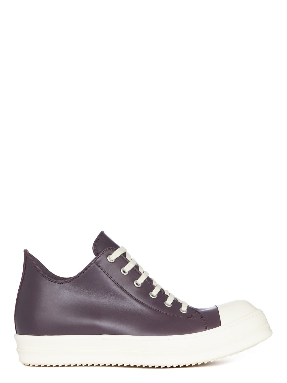 RICK OWENS FW23 LUXOR LOW SNEAKS IN AMETHYST AND MILK CORTINA GREASE CALF LEATHER