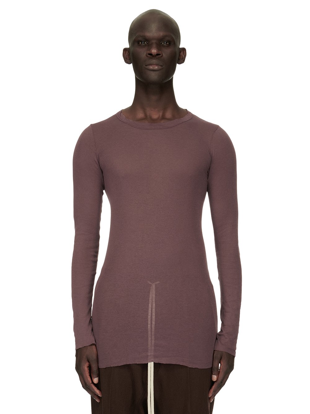 RICK OWENS FW23 LUXOR RIB LS T IN BROWN MINI RIB JERSEY