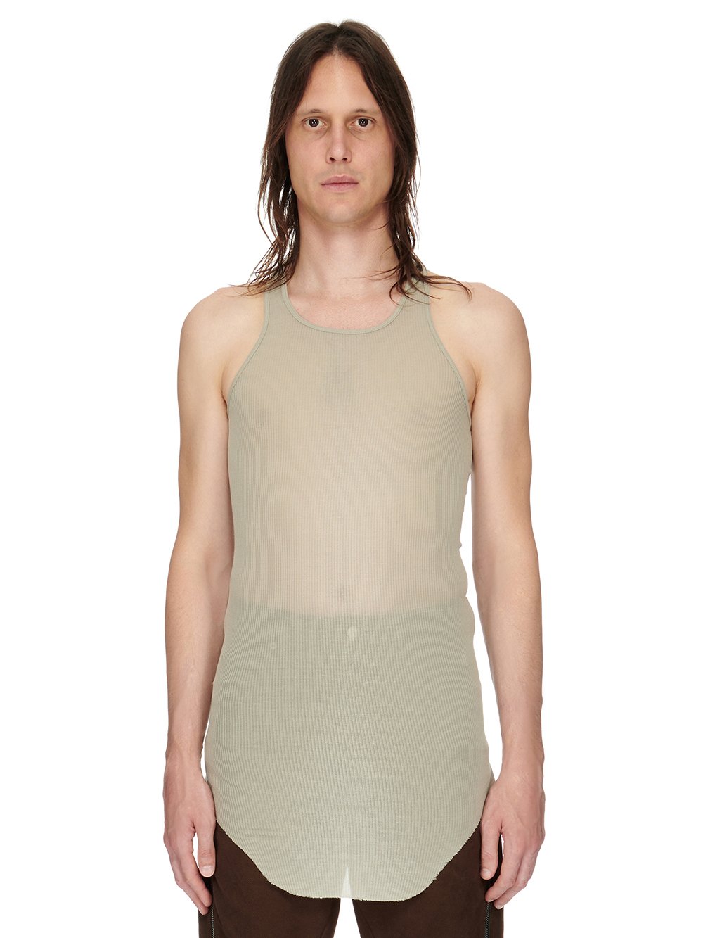 RICK OWENS FW23 LUXOR BASIC RIB TANK IN PEARL VISCOSE SILK RIB JERSEY