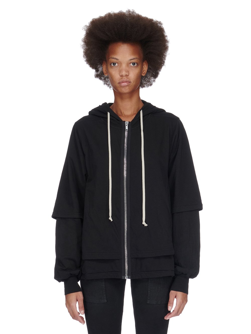RICK OWENS FW23 LUXOR ZIPPED HUSTLER HOODIE IN BLACK MEDIUM WEIGHT COTTON JERSEY RICK OWENS FW23 LUXOR ZIPPED HUSTLER HOODIE IN BLACK MEDIUM WEIGHT COTTON JERSEY