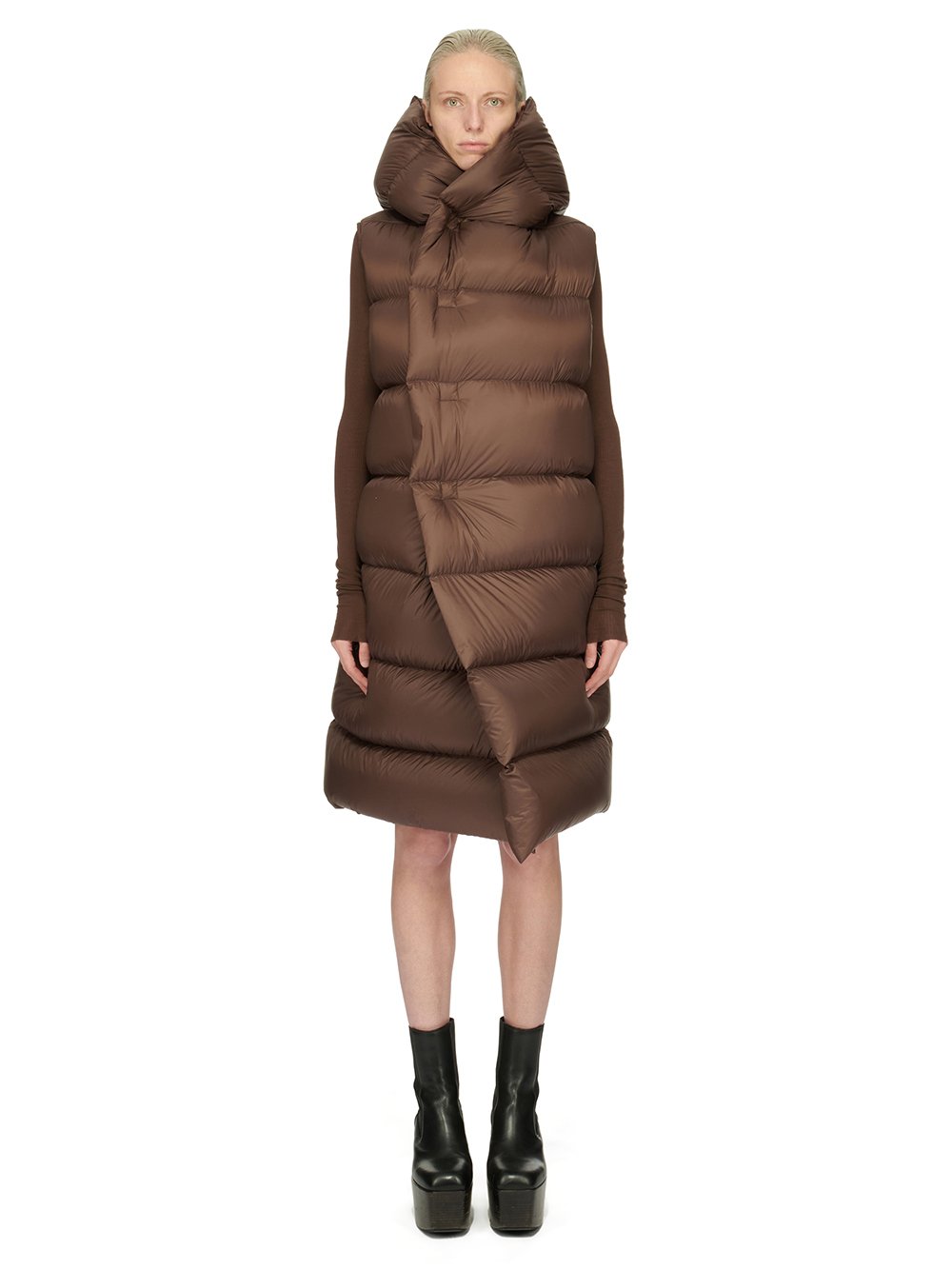 RICK OWENS FW23 LUXOR HOODED LINER IN BROWN RECYCLED NYLON