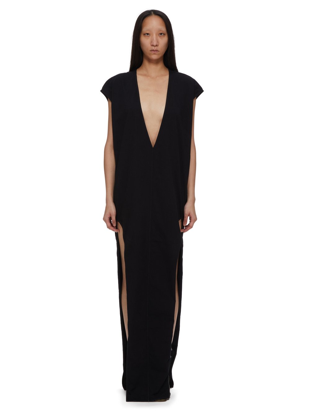 RICK OWENS FW23 LUXOR ARROWHEAD GOWN IN BLACK CLASSIC COTTON JERSEY