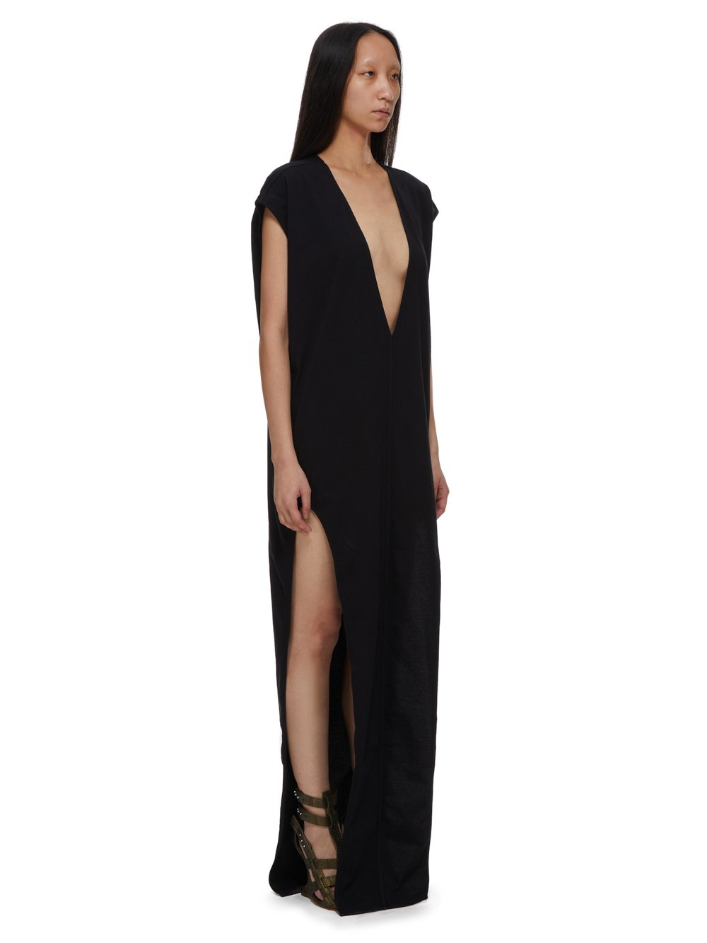 RICK OWENS FW23 LUXOR ARROWHEAD GOWN IN BLACK CLASSIC COTTON JERSEY