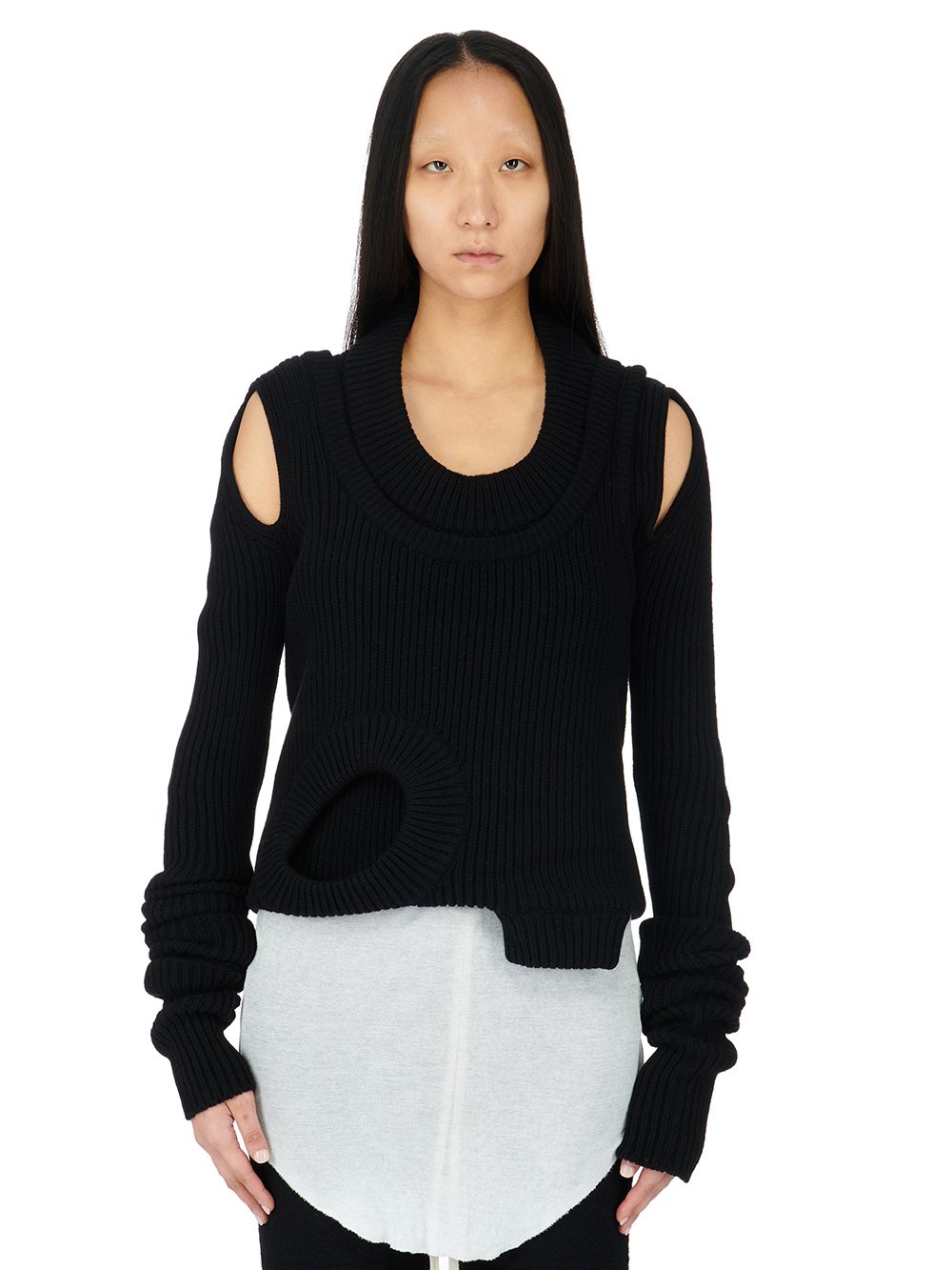 RICK OWENS FW23 LUXOR BANANA LS IN BLACK RECYCLED CASHMERE KNIT