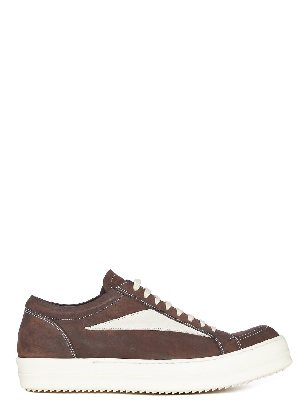 RICK OWENS FW23 LUXOR VINTAGE SNEAKS IN BROWN AND MILK GREYWOLF NUBUCK AND VELOUR SUEDE