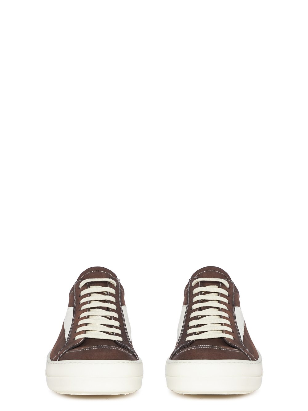 RICK OWENS FW23 LUXOR VINTAGE SNEAKS IN BROWN AND MILK GREYWOLF NUBUCK AND VELOUR SUEDE