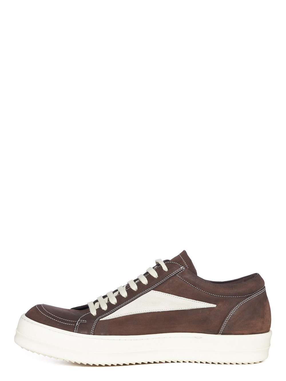 RICK OWENS FW23 LUXOR VINTAGE SNEAKS IN BROWN AND MILK GREYWOLF NUBUCK AND VELOUR SUEDE