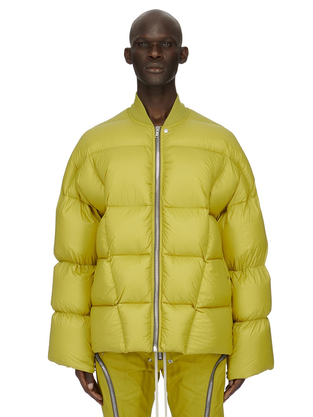 RICK OWENS FW23 LUXOR FLIGHT JKT IN ACID YELLOW RECYCLED NYLON