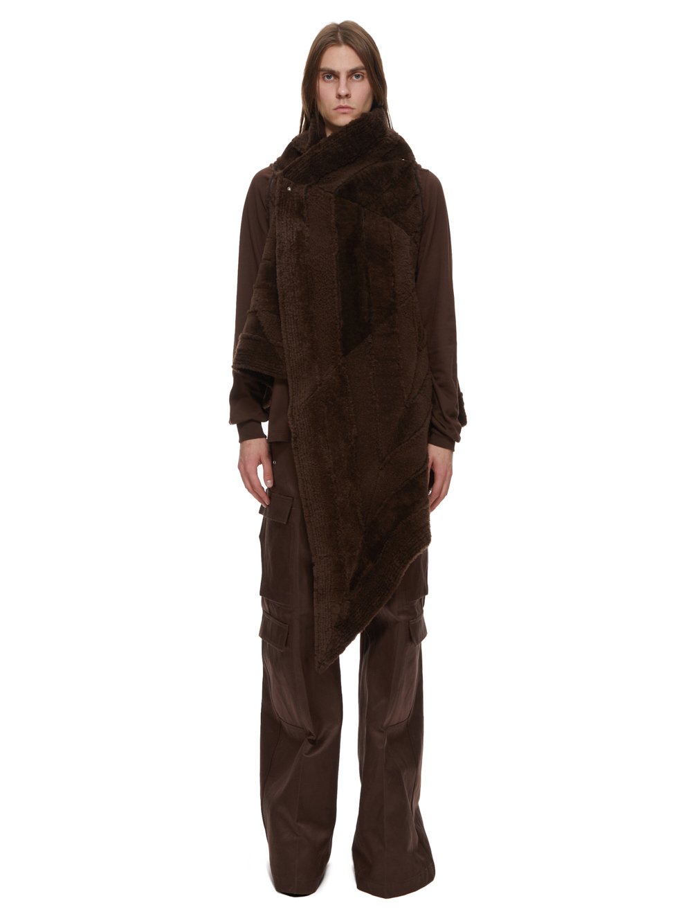 RICK OWENS FW23 LUXOR GLEAM VEST IN BROWN BUTTER LAMB SHEARLING RADIANCE