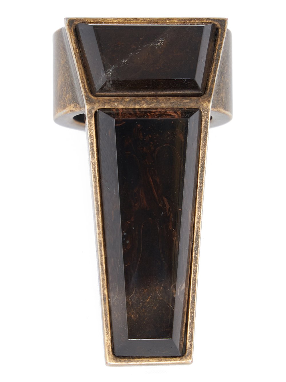 RICK OWENS CRYSTAL TRUNK RING IN BRASS AND SMOKEY QUARTZ