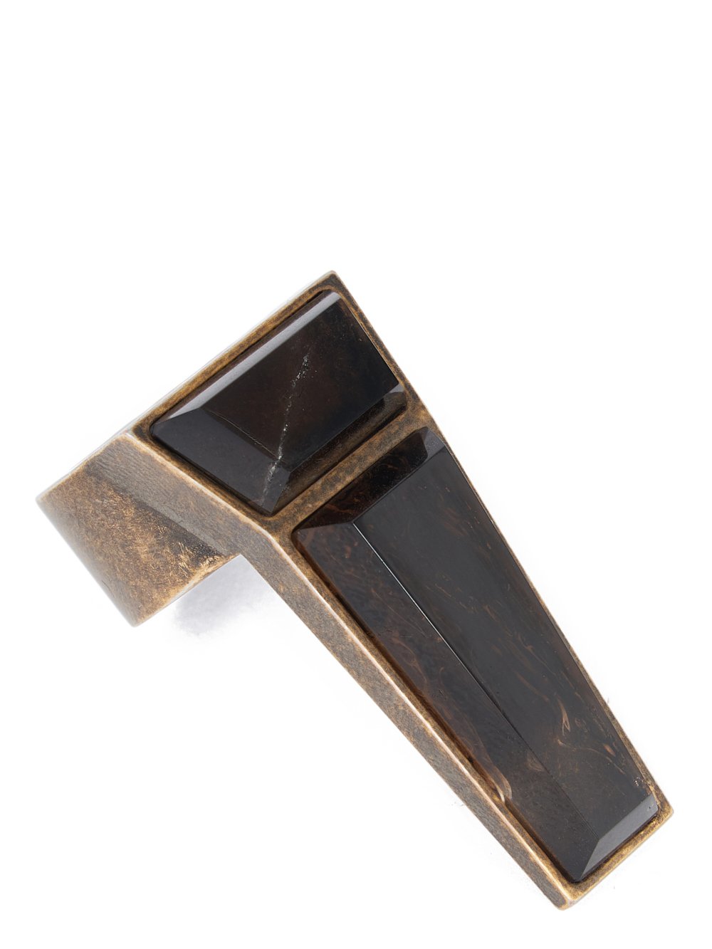 RICK OWENS CRYSTAL TRUNK RING IN BRASS AND SMOKEY QUARTZ