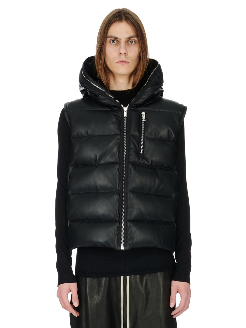 RICK OWENS FW23 LUXOR SEALED VEST IN BLACK PEACHED LAMB SKIN