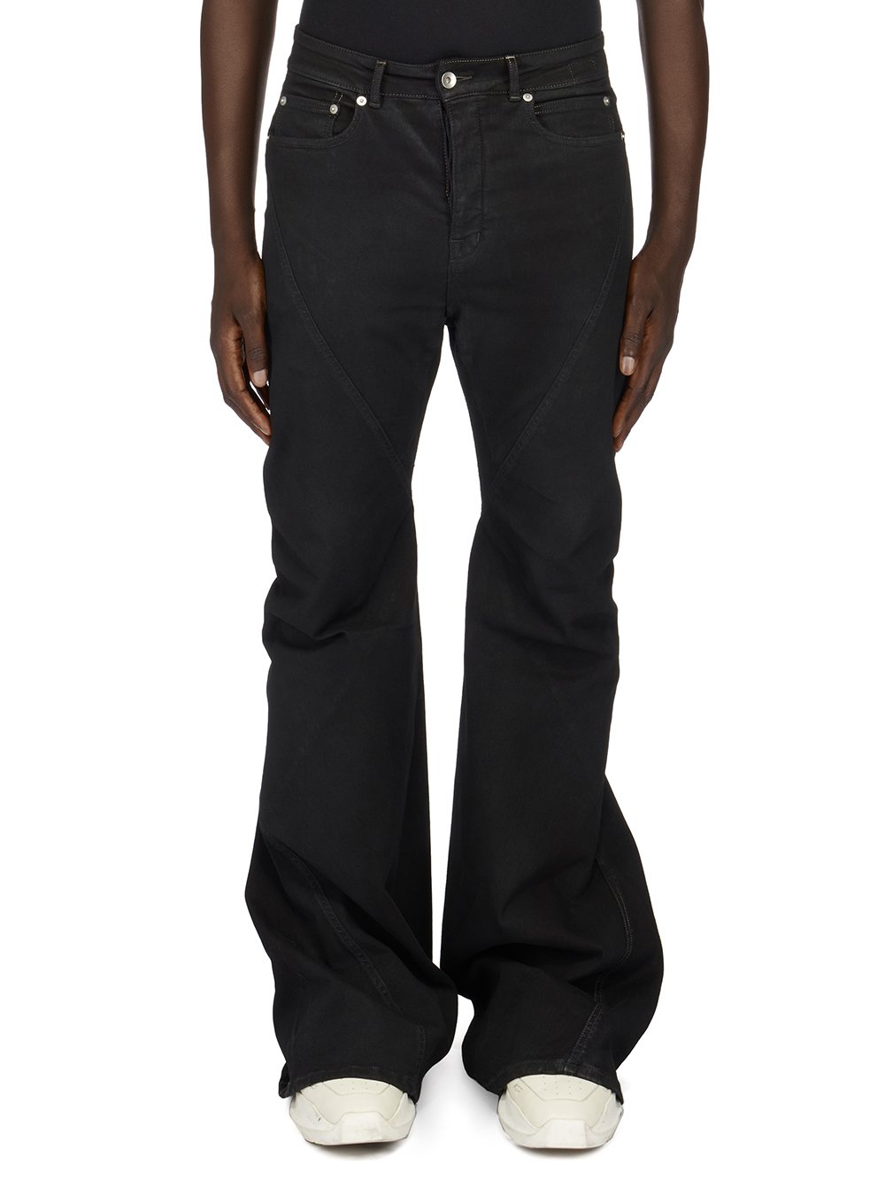 RICK OWENS FW23 LUXOR BIAS BOOTCUT IN BLACKETY BLACK STRETCH DENIM 