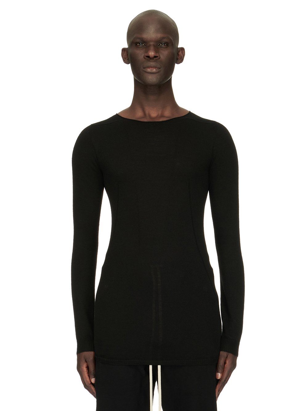 RICK OWENS FW23 LUXOR ROUND NECK IN BLACK LIGHTWEIGHT RASATO KNIT