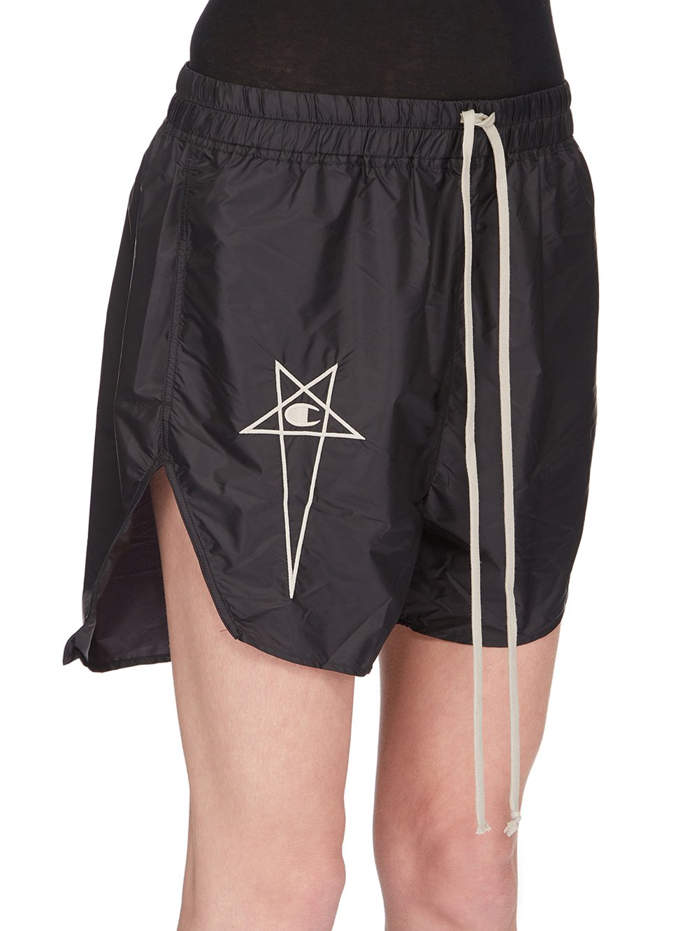 CHAMPION X RICK OWENS DOLPHIN BOXERS IN BLACK RECYCLED NYLON