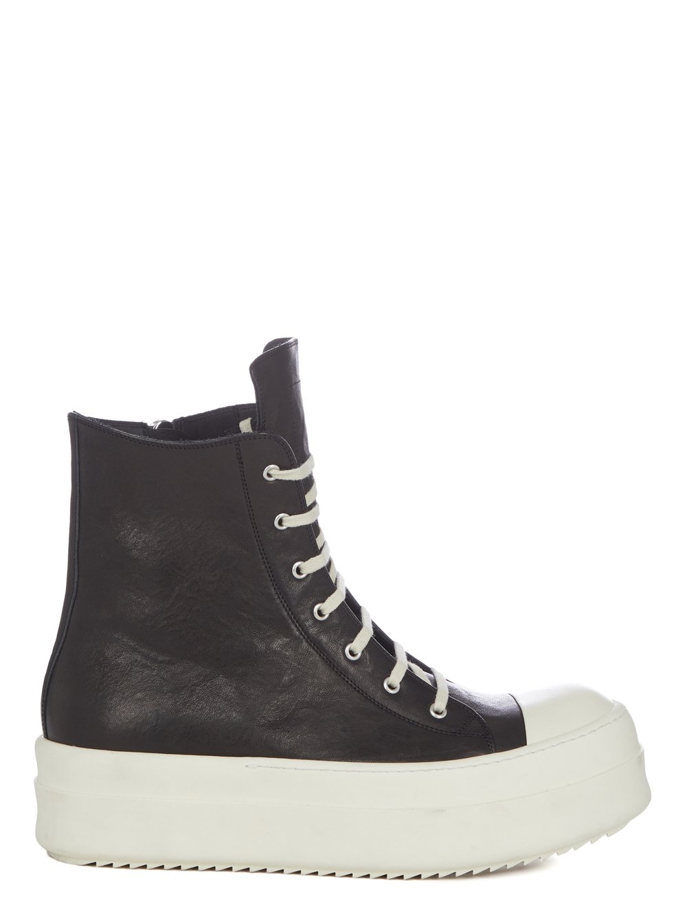 RICK OWENS FW23 LUXOR RUNWAY MEGA BUMPER SNEAKS IN BLACK AND MILK GROPPONE NAPPA LEATHER