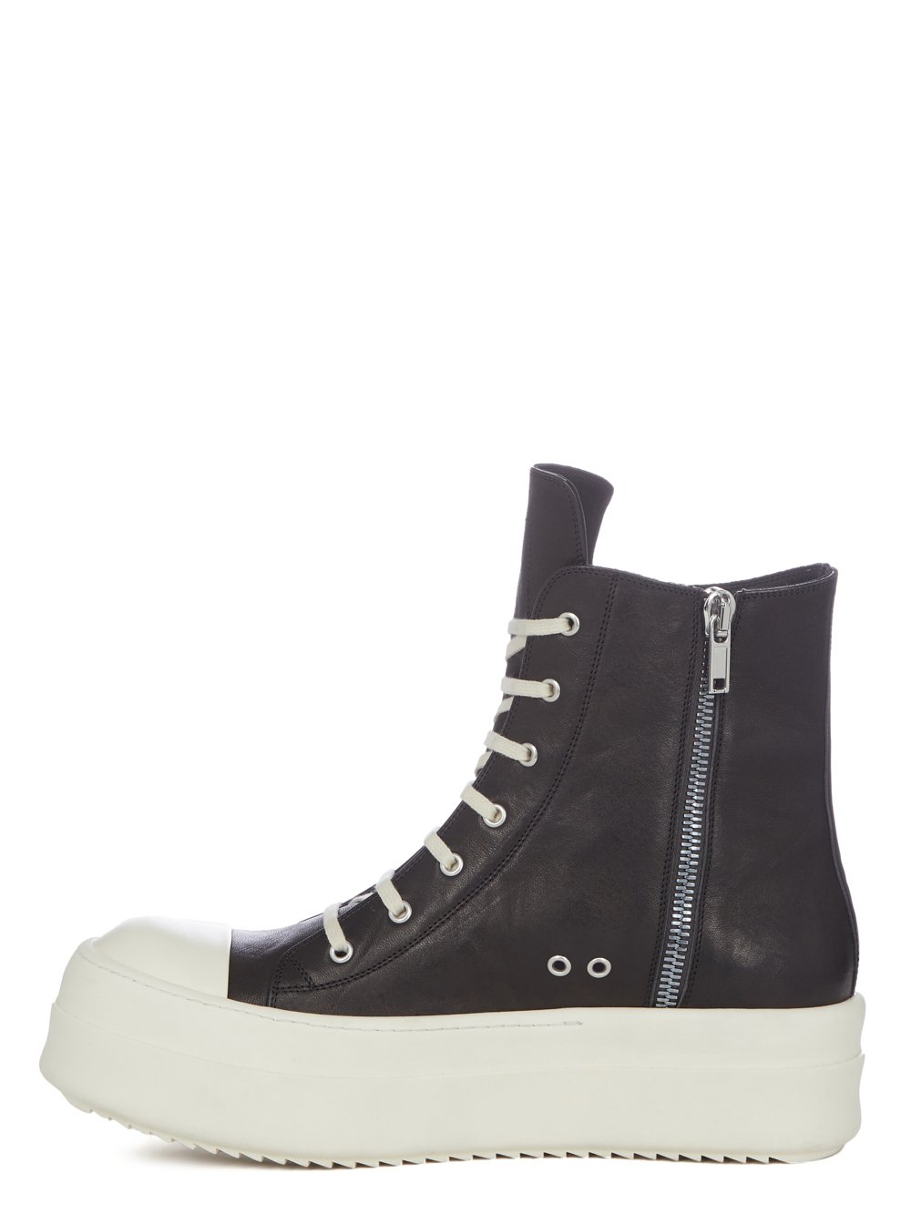 RICK OWENS FW23 LUXOR RUNWAY MEGA BUMPER SNEAKS IN BLACK AND MILK GROPPONE NAPPA LEATHER