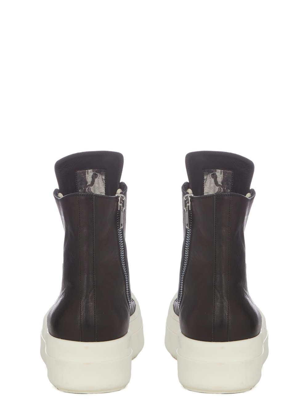 RICK OWENS FW23 LUXOR RUNWAY MEGA BUMPER SNEAKS IN BLACK AND MILK GROPPONE NAPPA LEATHER