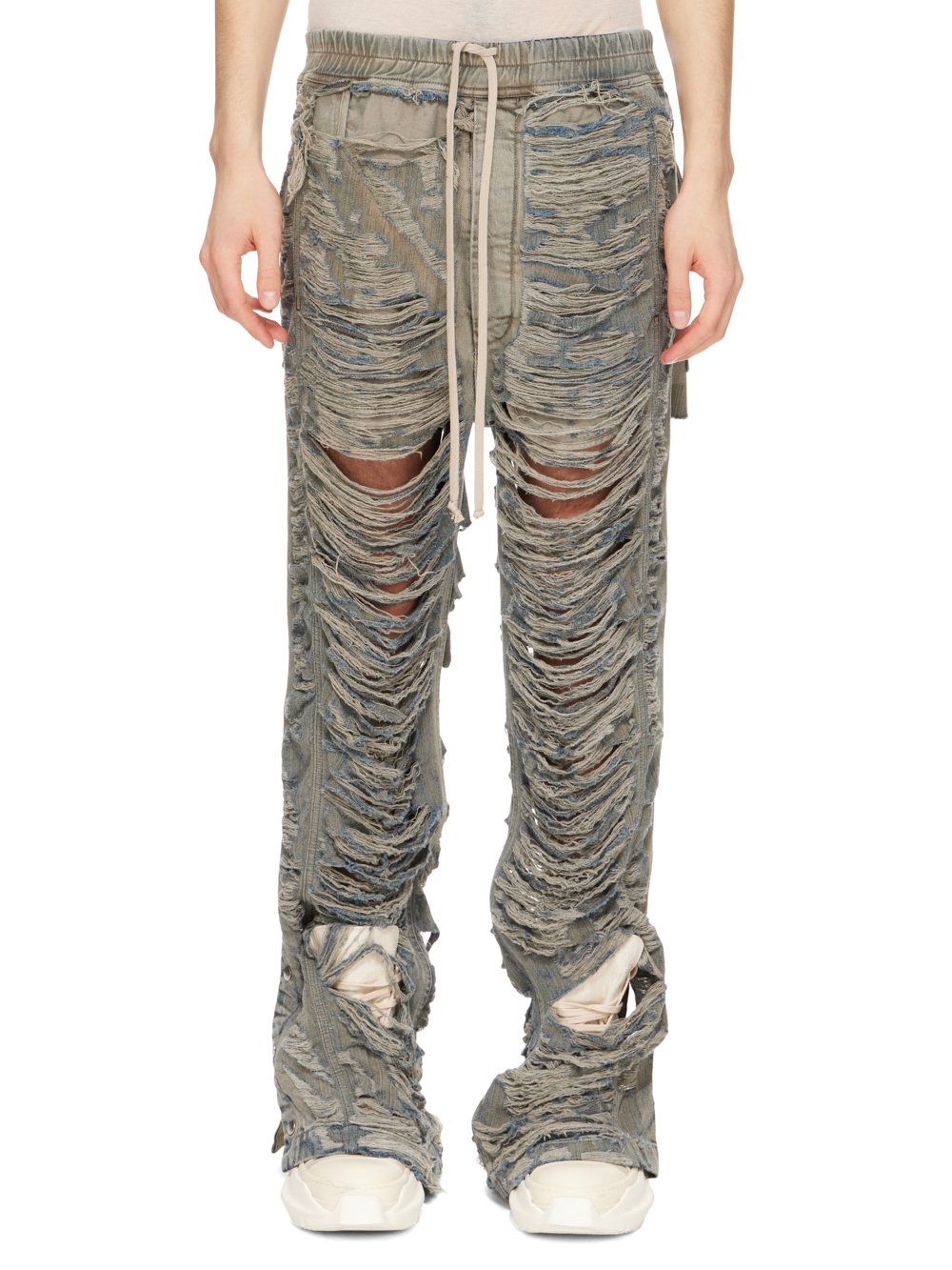 DRKSHDW FW23 LUXOR PUSHER PANTS IN 13OZ MINERAL PEARL SHREDDED DENIM