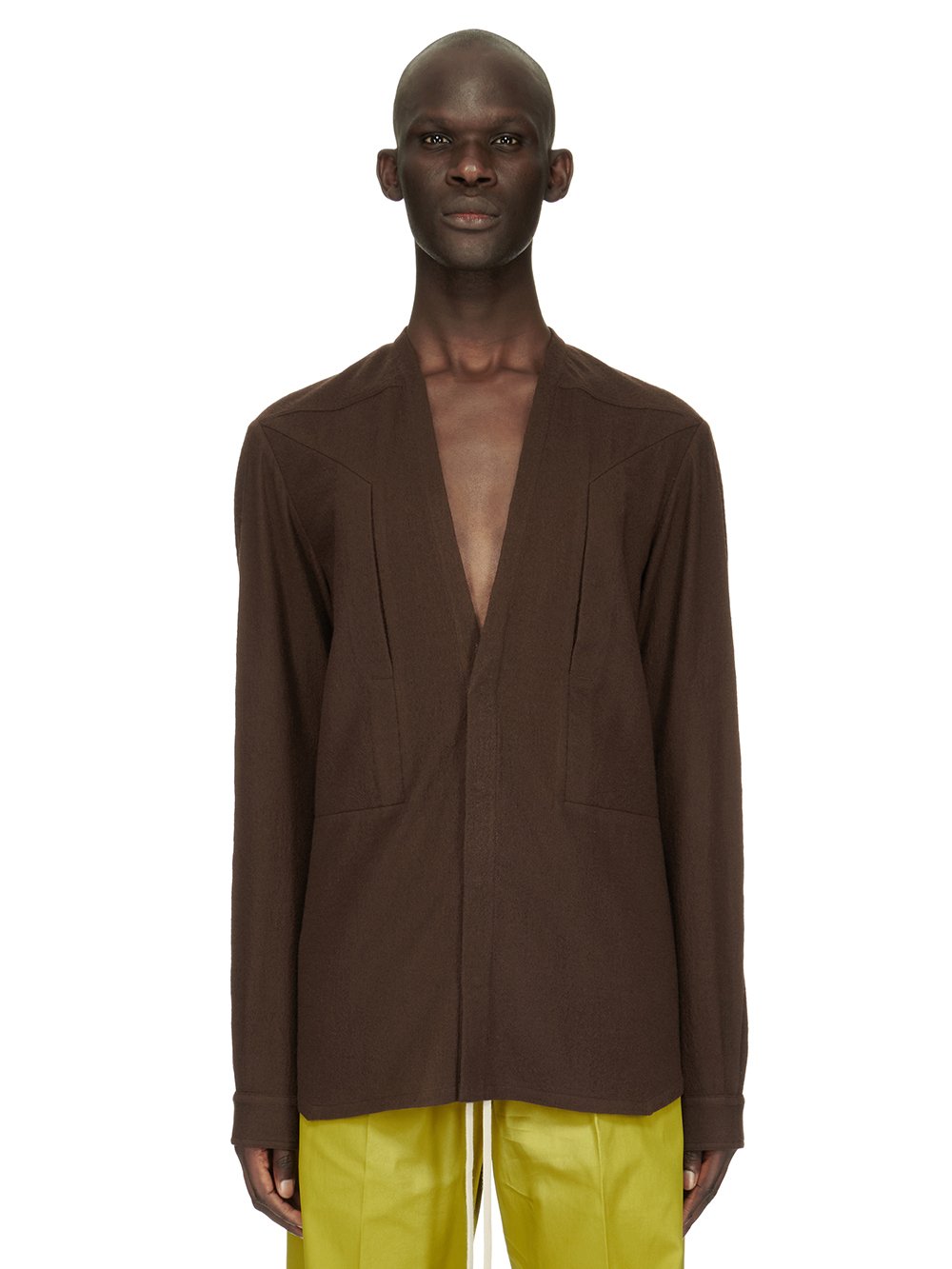 RICK OWENS FW23 LUXOR FOGPOCKET SECRET LARRY IN BROWN SOFT WOOL FLANNEL