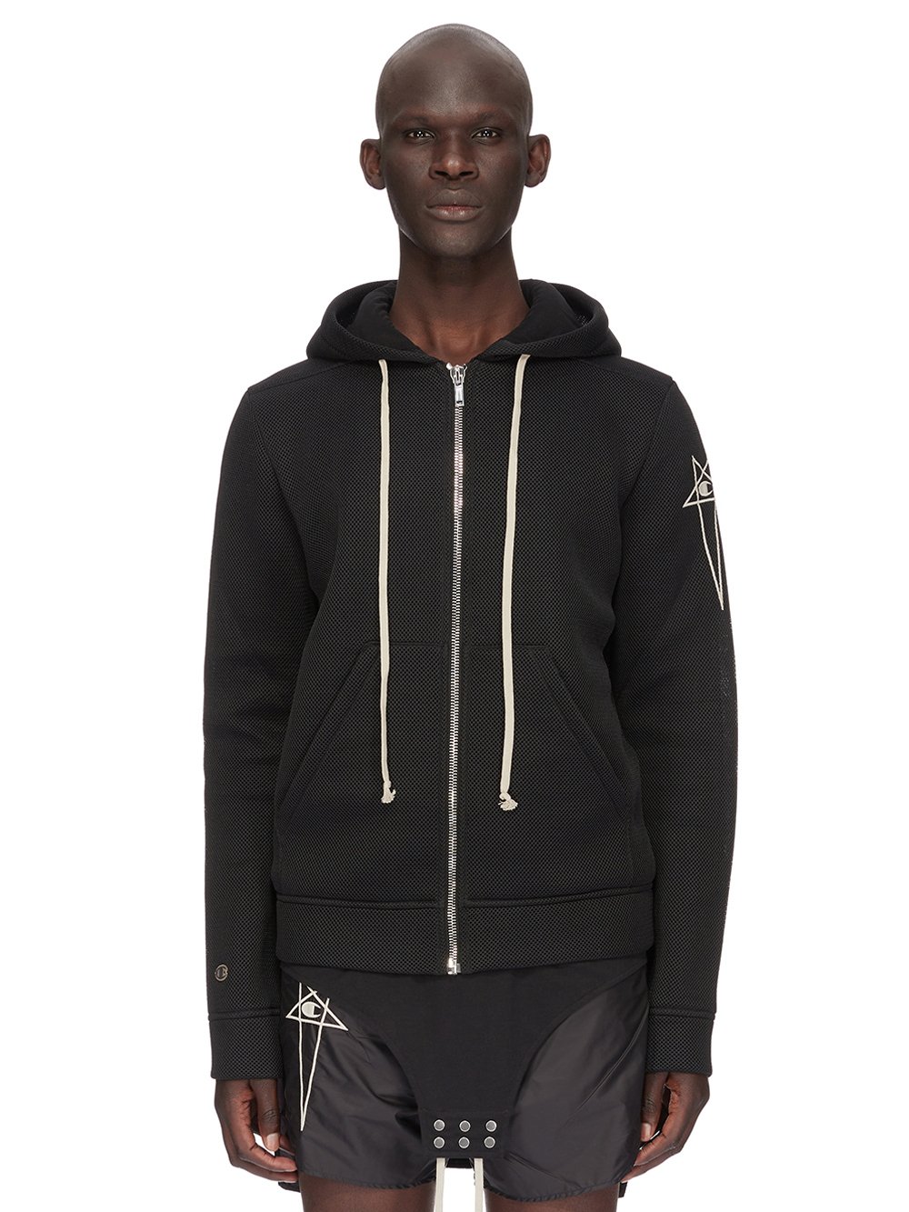 CHAMPION X RICK OWENS JASON'S HOODIE IN BLACK RECYCLED 3D MESH