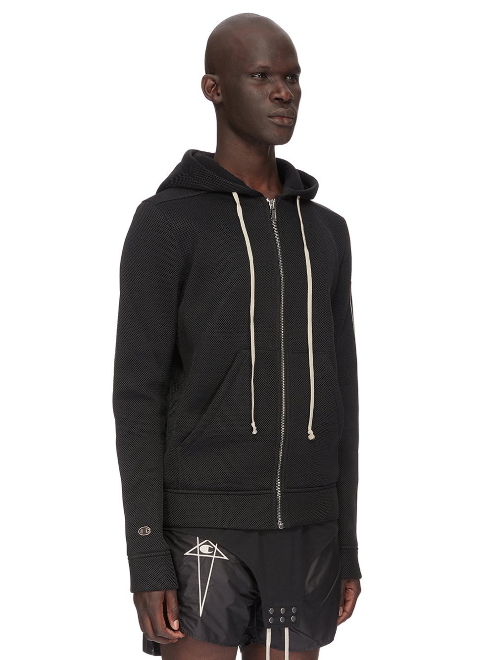 CHAMPION X RICK OWENS JASON'S HOODIE IN BLACK RECYCLED 3D MESH