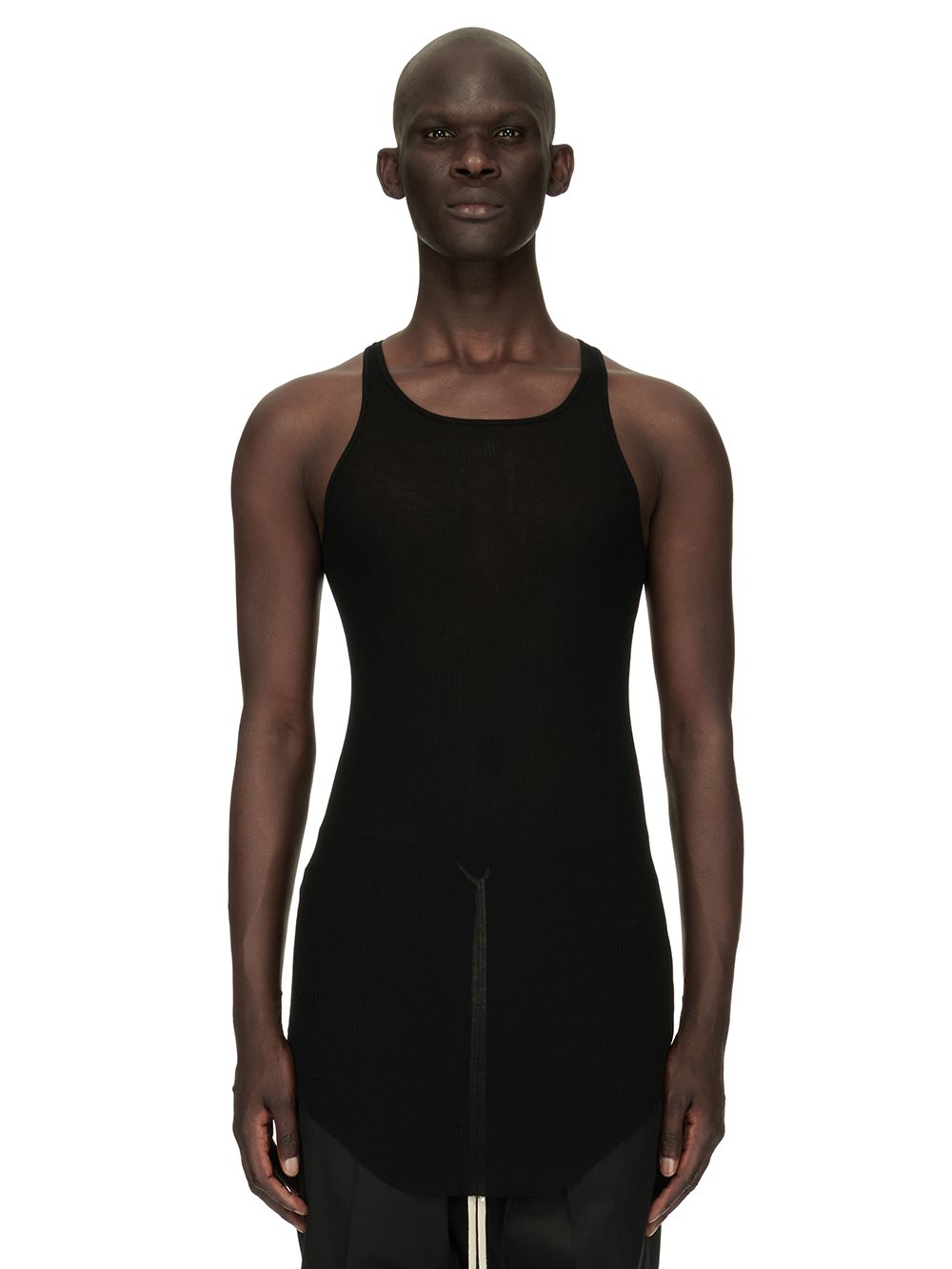 RICK OWENS FOREVER BASIC RIB TANK IN BLACK VISCOSE SILK RIB JERSEY