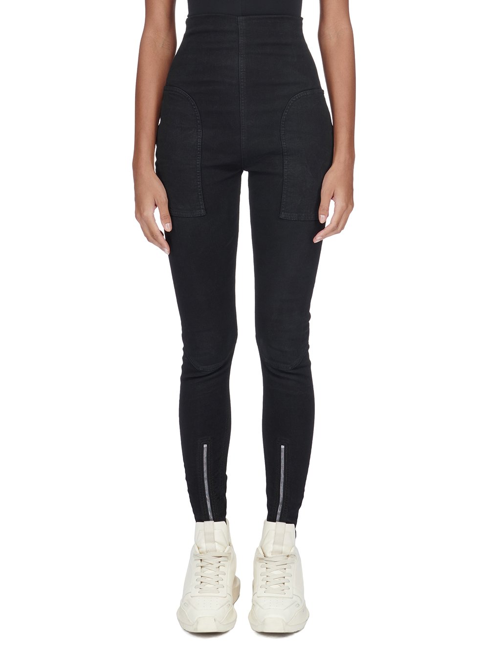 DRKSHDW FW23 LUXOR DIRT WAIST LEGGINGS IN BLACKETY BLACK STRETCH DENIM 