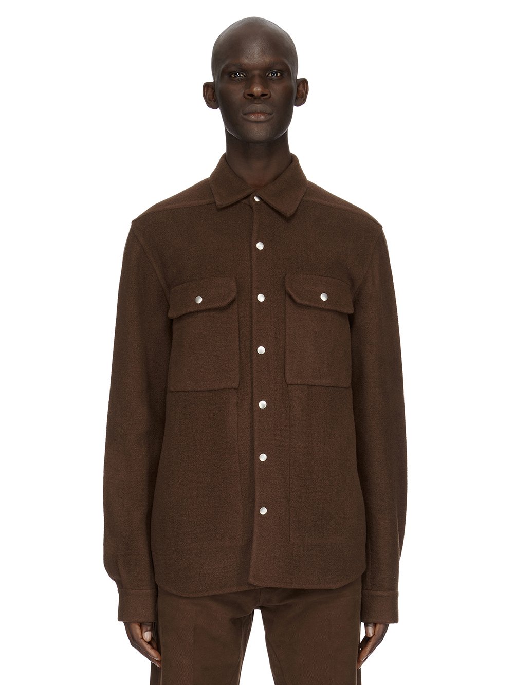 RICK OWENS FW23 LUXOR OUTERSHIRT IN BROWN DOUBLE CASHMERE