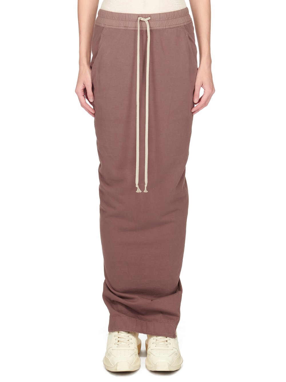 RICK OWENS FW23 LUXOR PULL ON PILLAR SKIRT IN MAUVE COMPACT HEAVY COTTON JERSEY