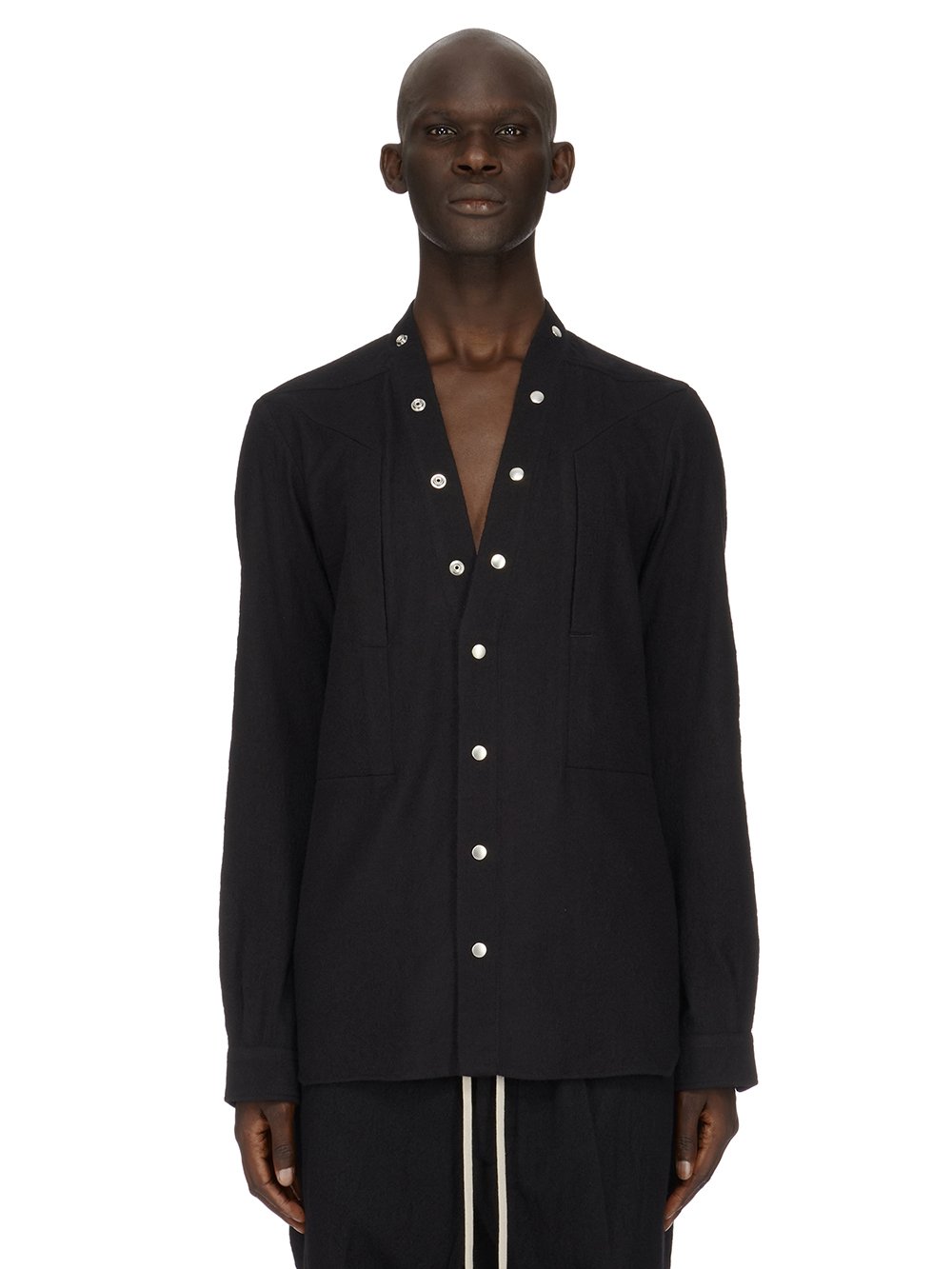 RICK OWENS FW23 LUXOR FOGPOCKET SHIRT LARRY  IN  BLACK SOFT WOOL FLANNEL