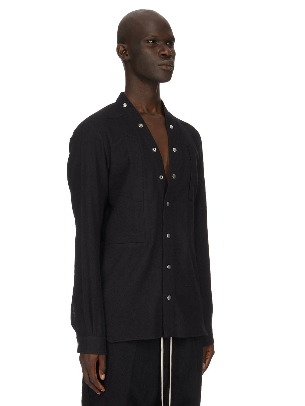 RICK OWENS FW23 LUXOR FOGPOCKET SHIRT LARRY  IN  BLACK SOFT WOOL FLANNEL