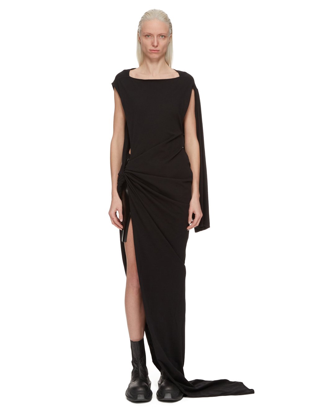 DRKSHDW FW23 LUXOR EDFU GOWN IN BLACK MEDIUM WEIGHT COTTON JERSEY 