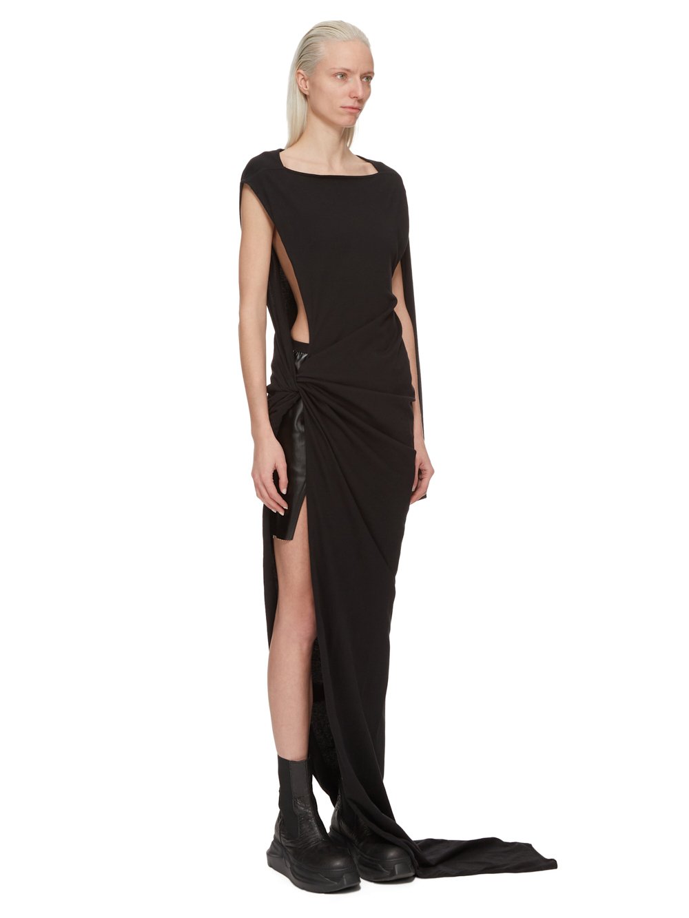 DRKSHDW FW23 LUXOR EDFU GOWN IN BLACK MEDIUM WEIGHT COTTON JERSEY 