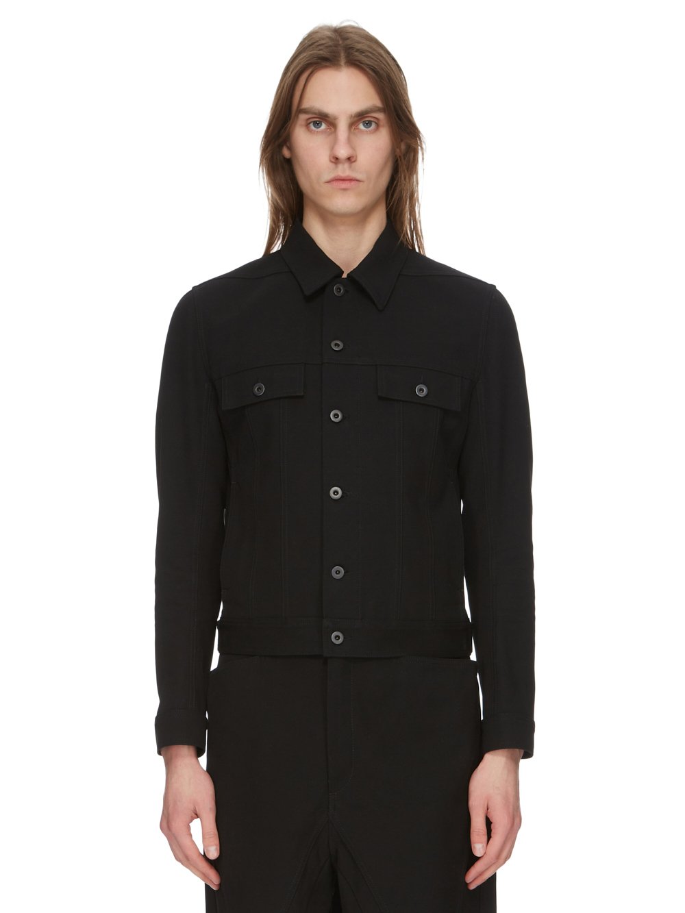 RICK OWENS FW23 LUXOR TRUCKER JKT IN BLACK COTTON DRILL