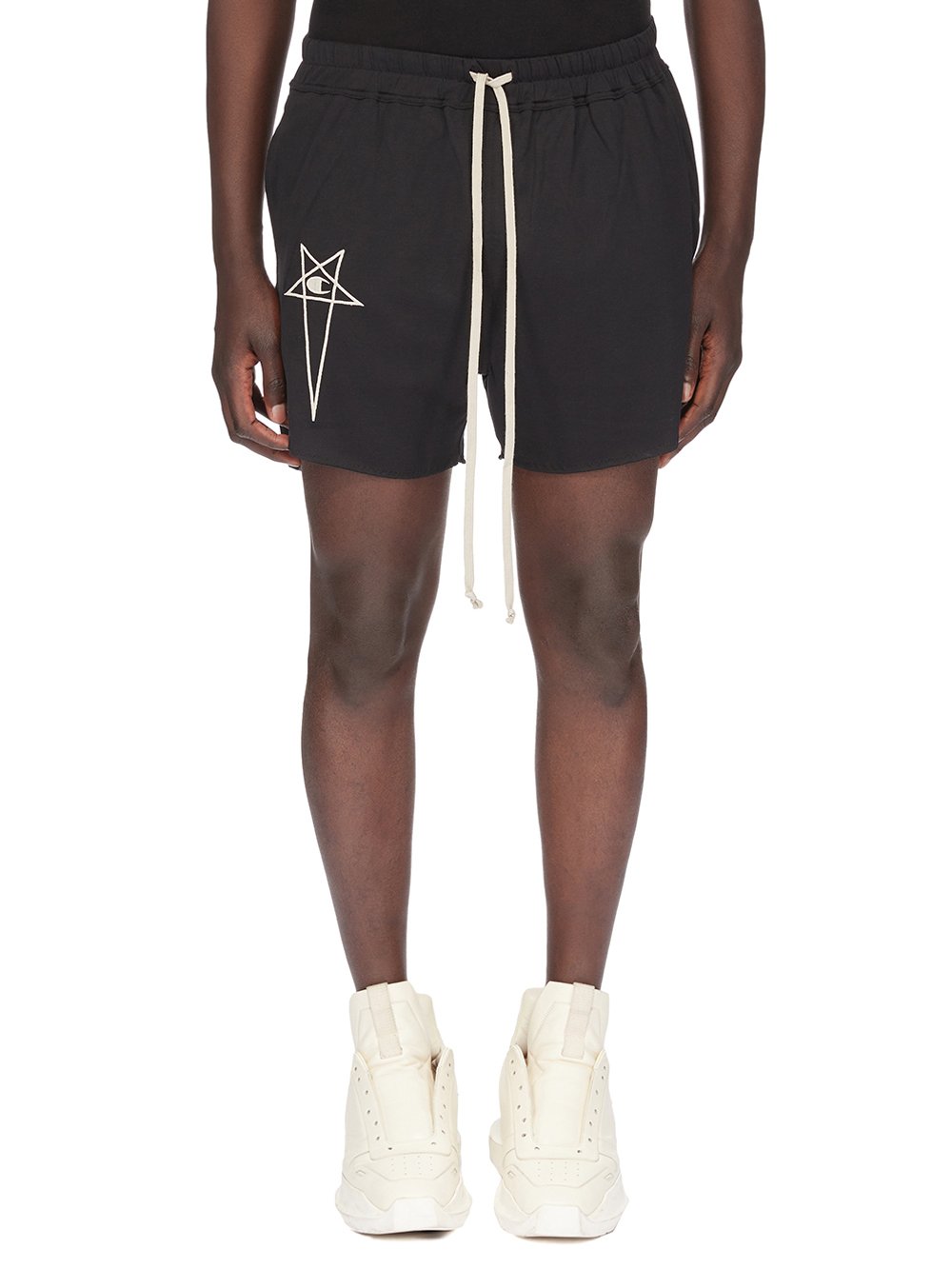 CHAMPION X RICK OWENS DOLPHIN BOXERS IN BLACK MEDIUM WEIGHT COTTON JERSEY 