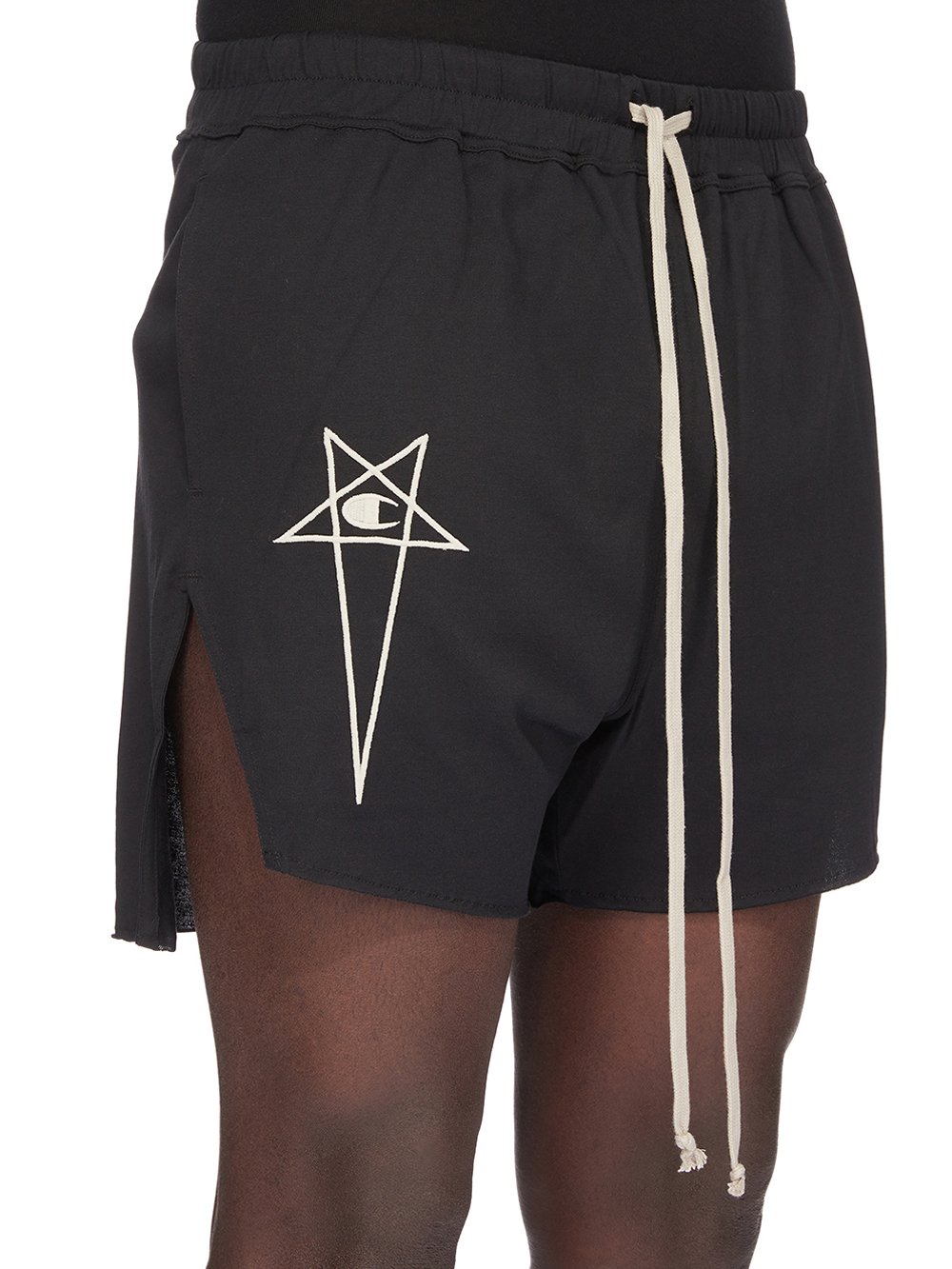 CHAMPION X RICK OWENS DOLPHIN BOXERS IN BLACK MEDIUM WEIGHT COTTON JERSEY 