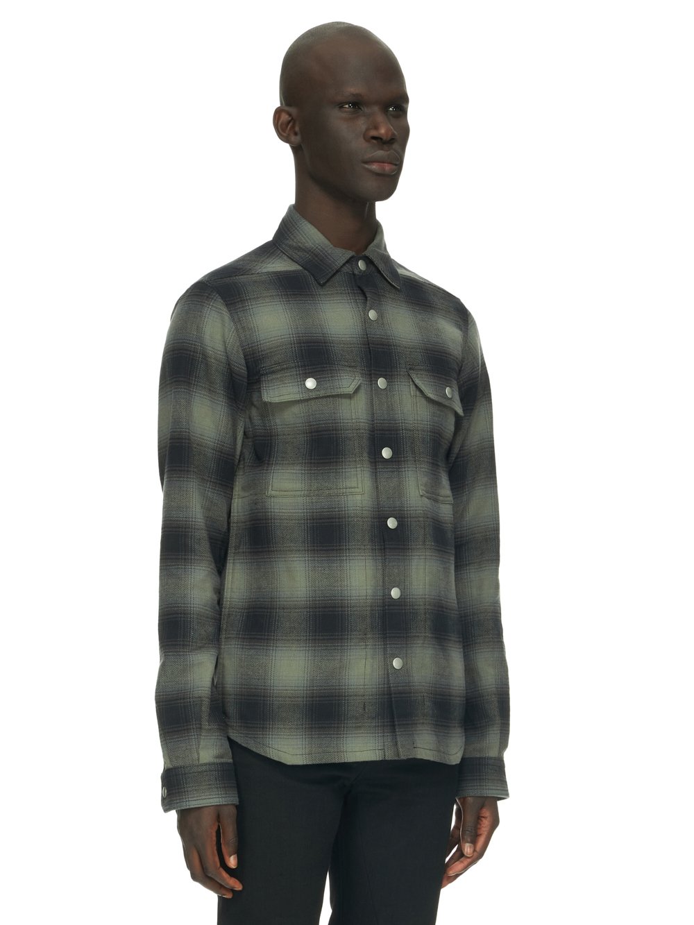 DRKSHDW FW23 LUXOR OUTERSHIRT IN BLACK OMBRE HEAVY COTTON PLAID